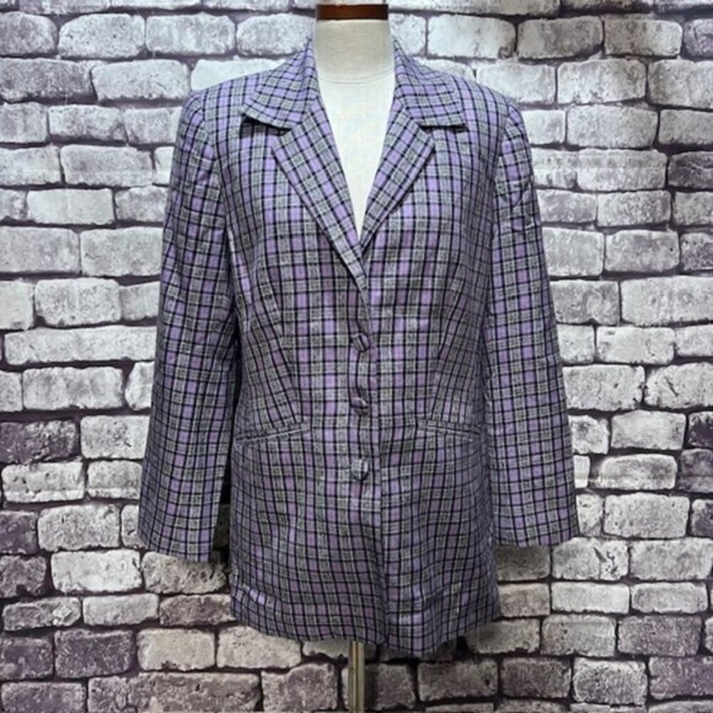Hannah Purple, Black & White Button Down Long Sleeve Jacket Size 12